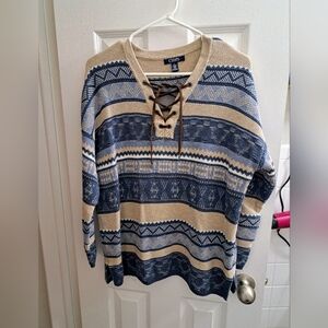 Chaps Blue and Cream Fair Isle Crew Neck Sweater
